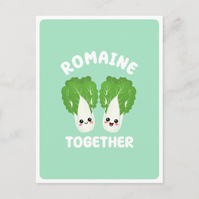 Kawaii Romaine Lettuce Couple Gemüse Puppe Postkarte (Vorderseite)