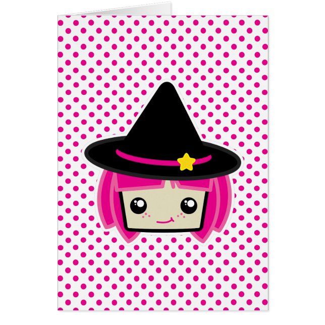 Kawaii Rosa Haarblatte Hexenkarte (Vorne)