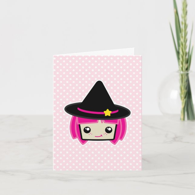 Kawaii Rosa Haarblatte Hexenkarte Karte (Vorderseite)
