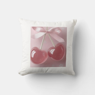 Kawaii rosa Kirschen mit Satinschleife – Illustrat Kissen