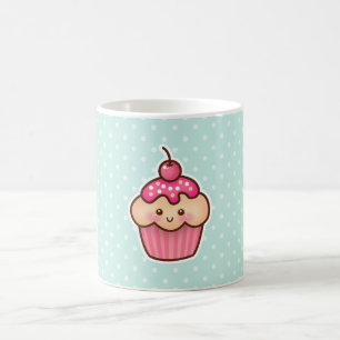 Kawaii rosa kleiner Kuchen und niedliche tadellose Kaffeetasse