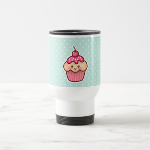 Kawaii rosa kleiner Kuchen und niedliche tadellose Reisebecher