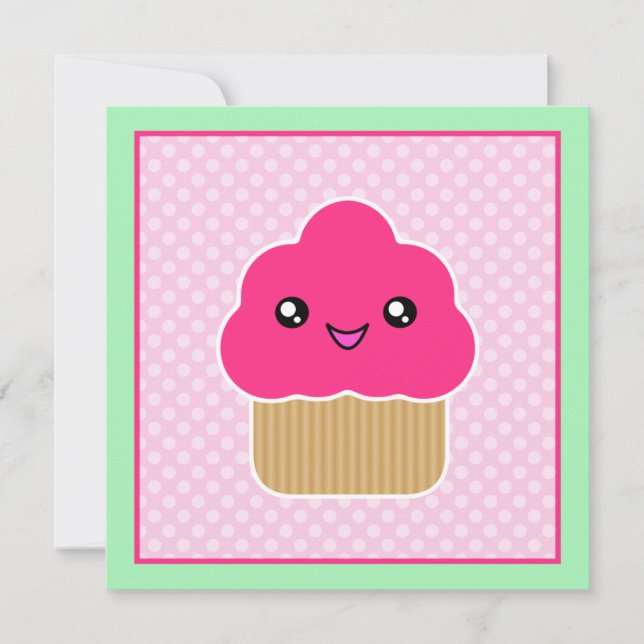 Kawaii rosa Kuchen-Geburtstags-Party Einladungen (Vorderseite)