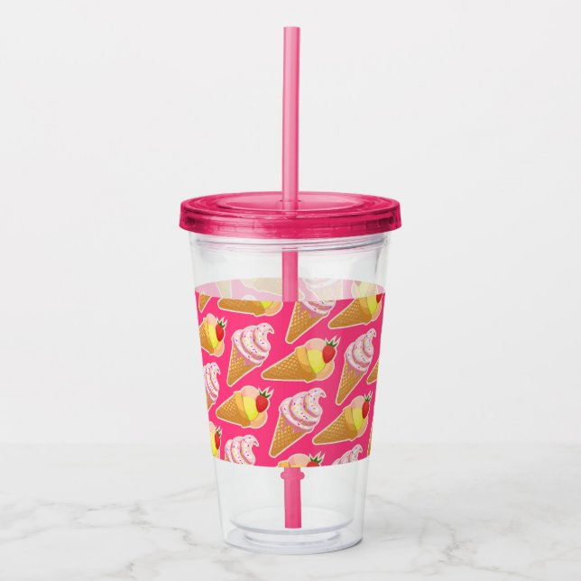 Kawaii-rosa Muster mit Erdbeereis  Acryltrinkbecher (Vorderseite)