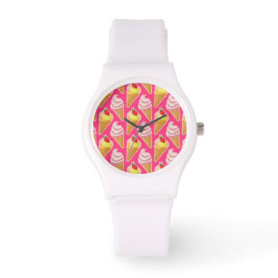 Kawaii-rosa Muster mit Erdbeereis Armbanduhr