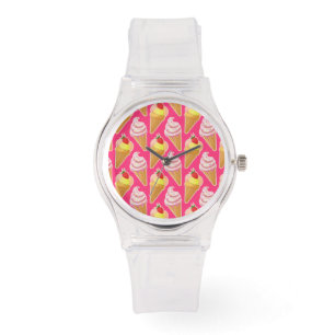 Kawaii-rosa Muster mit Erdbeereis Armbanduhr