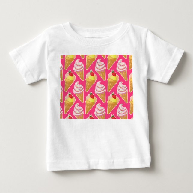 Kawaii-rosa Muster mit Erdbeereis Baby T-shirt (Vorderseite)