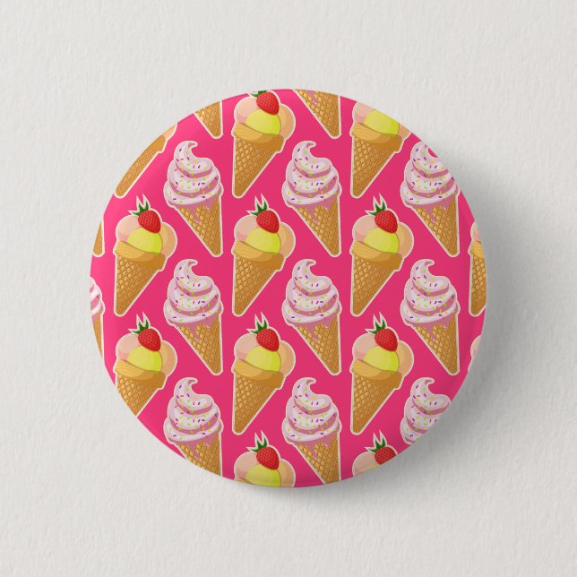 Kawaii-rosa Muster mit Erdbeereis Button (Vorderseite)