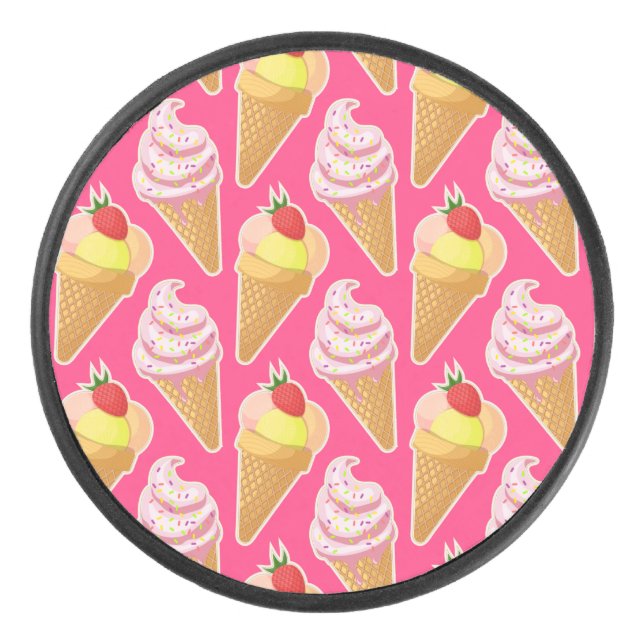Kawaii-rosa Muster mit Erdbeereis Eishockey Puck (Vorderseite)