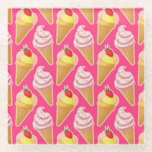 Kawaii-rosa Muster mit Erdbeereis Glasuntersetzer
