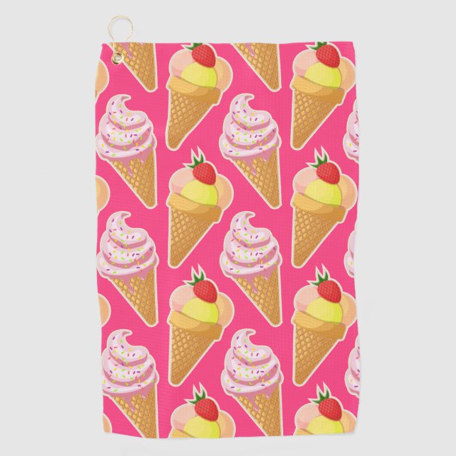 Kawaii-rosa Muster mit Erdbeereis Golfhandtuch (Vorderseite)