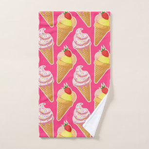 Kawaii-rosa Muster mit Erdbeereis Handtuch