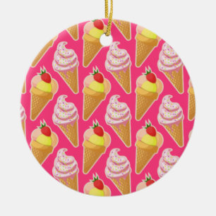Kawaii-rosa Muster mit Erdbeereis Keramik Ornament