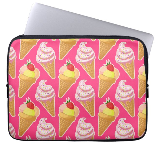 Kawaii-rosa Muster mit Erdbeereis Laptopschutzhülle (Vorderseite)