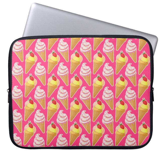Kawaii-rosa Muster mit Erdbeereis Laptopschutzhülle (Vorderseite)
