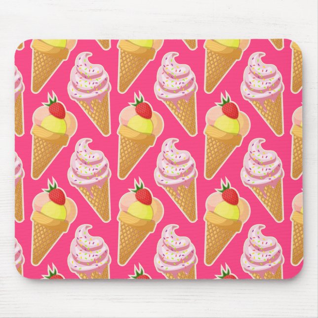 Kawaii-rosa Muster mit Erdbeereis Mousepad (Vorne)