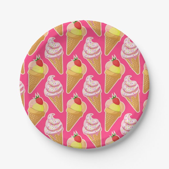 Kawaii-rosa Muster mit Erdbeereis Pappteller (Vorderseite)