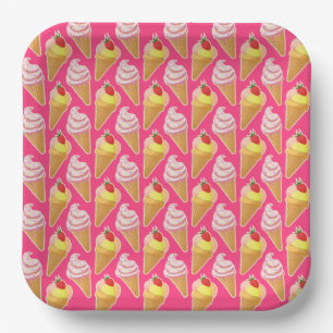 Kawaii-rosa Muster mit Erdbeereis Pappteller