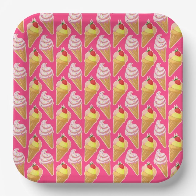 Kawaii-rosa Muster mit Erdbeereis Pappteller (Vorderseite)