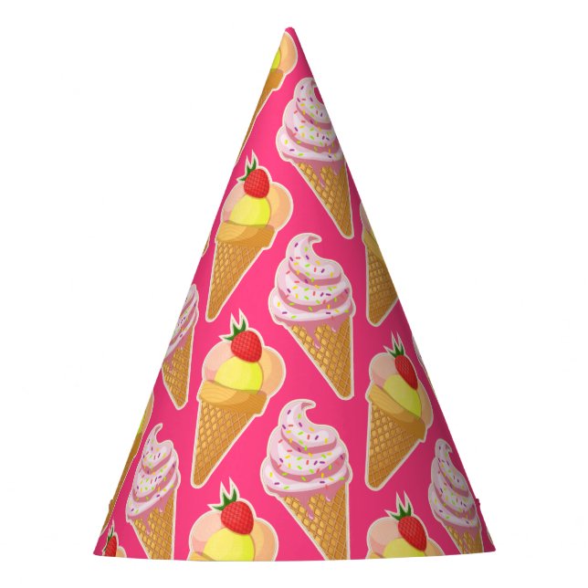 Kawaii-rosa Muster mit Erdbeereis Partyhütchen (Vorderseite)