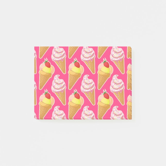 Kawaii-rosa Muster mit Erdbeereis Post-it Klebezettel (Vorderseite)
