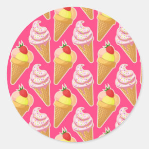 Kawaii-rosa Muster mit Erdbeereis Runder Aufkleber