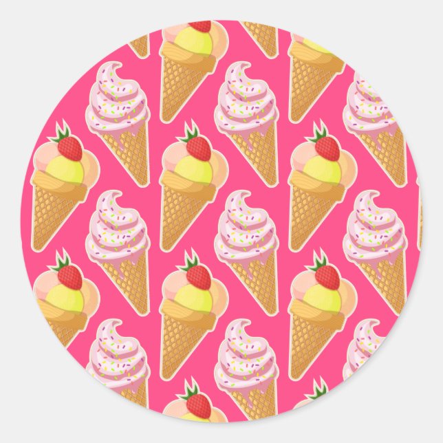 Kawaii-rosa Muster mit Erdbeereis Runder Aufkleber (Vorderseite)