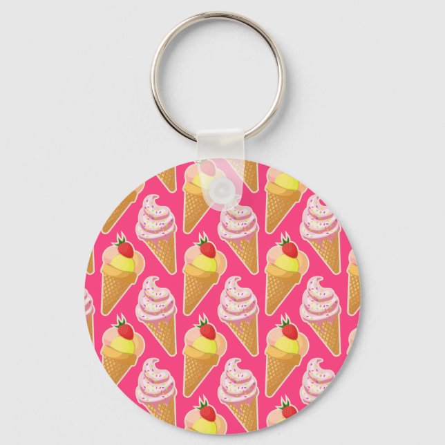 Kawaii-rosa Muster mit Erdbeereis Schlüsselanhänger (Vorderseite)