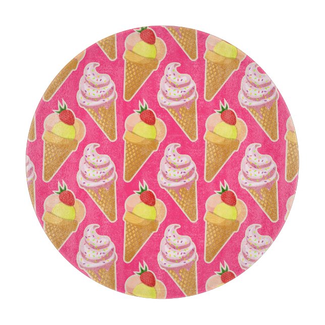 Kawaii-rosa Muster mit Erdbeereis Schneidebrett (Vorderseite)