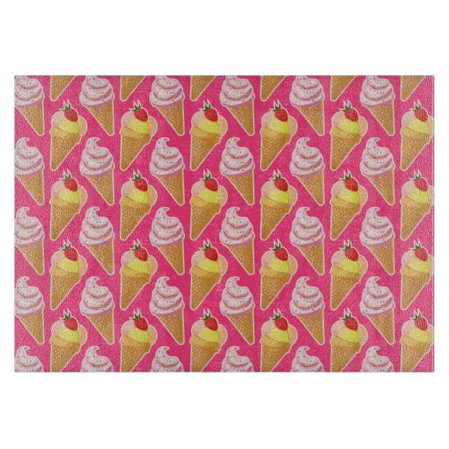 Kawaii-rosa Muster mit Erdbeereis Schneidebrett (Vorderseite)
