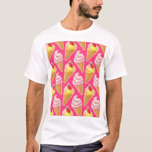 Kawaii-rosa Muster mit Erdbeereis T-Shirt
