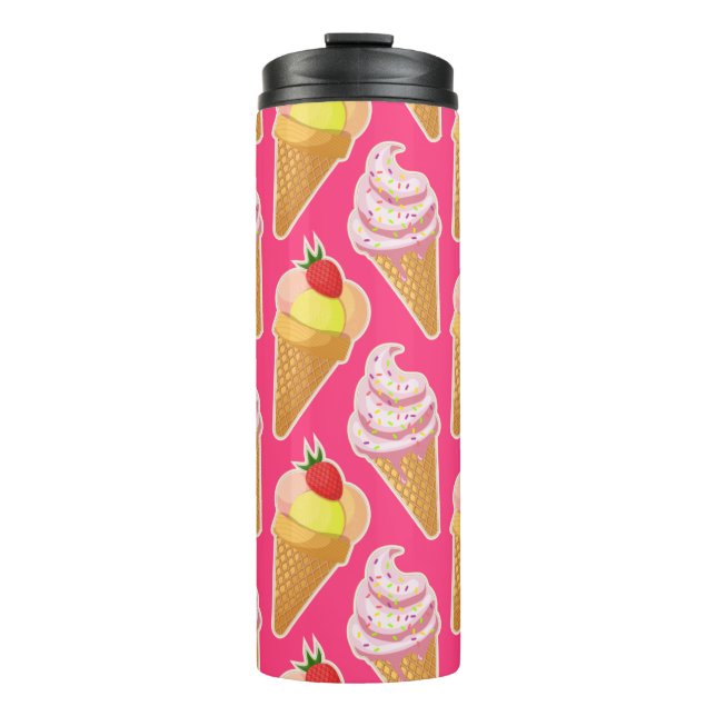 Kawaii-rosa Muster mit Erdbeereis Thermosbecher (Vorderseite)