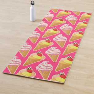Kawaii-rosa Muster mit Erdbeereis Yogamatte