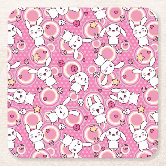 kawaii rosa Muster Rechteckiger Pappuntersetzer (Vorderseite)