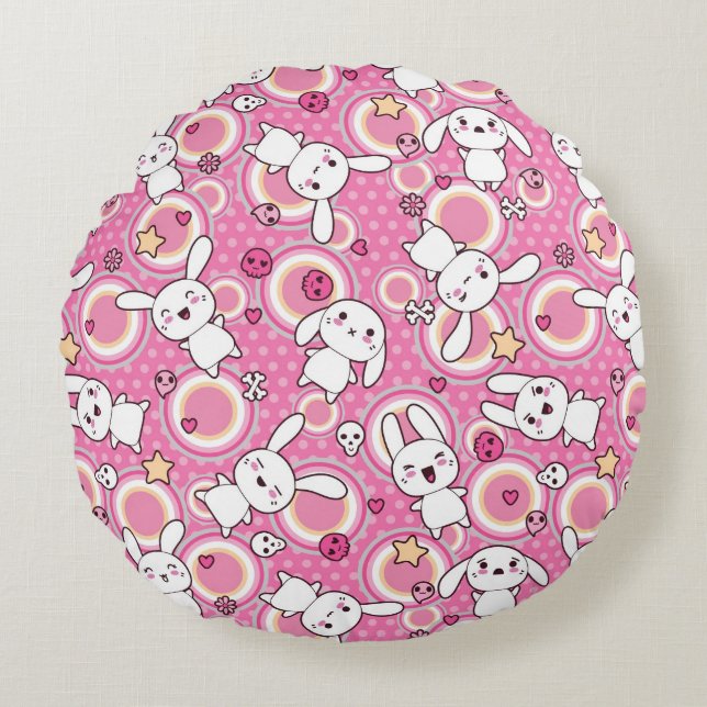 kawaii rosa Muster Rundes Kissen (Vorderseite)