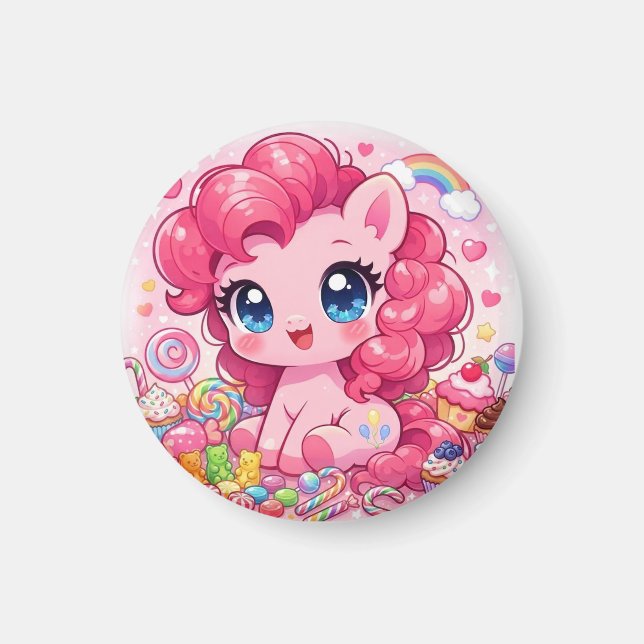 Kawaii Rosa Pony Chibi Kunst Magnet (Vorne)