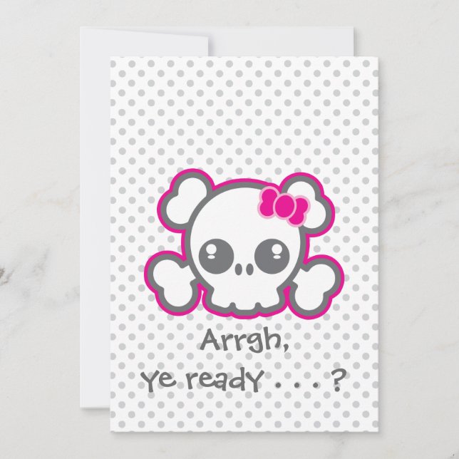 Kawaii Rosa Ribbon Skull Halloween-Party Einladung (Vorderseite)