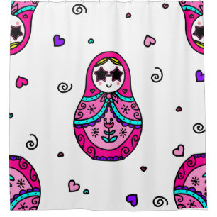 Kawaii Rosa Russische Puppe Duschvorhang