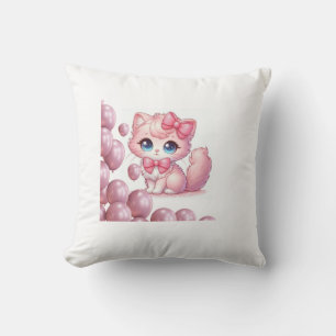 Kawaii-Rosafarbenes Kätzchen-Kissen mit Schleifen Kissen