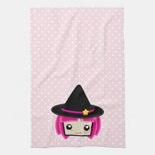 Kawaii rose Haired Witch serviette de cuisine