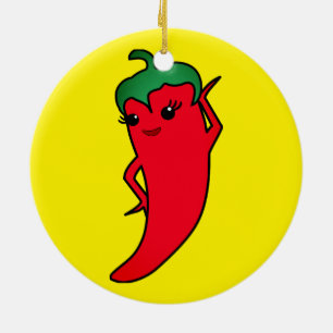 Kawaii rote scharfe Paprika-Diva Keramik Ornament