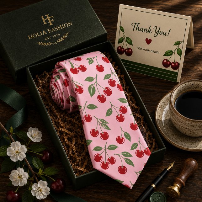 Kawaii-Rotes-Süßkirschen-Muster Krawatte (Von Creator hochgeladen)
