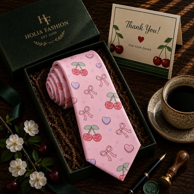 Kawaii rotes Süßkirschenmuster Krawatte (Von Creator hochgeladen)