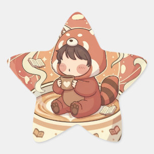 Kawaii-Rotpanda-Coffee-Star-Belohnungsaufkleber Stern-Aufkleber