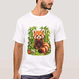 Kawaii-Rotpanda-Erdbeer-Garten-T-Shirt T-Shirt