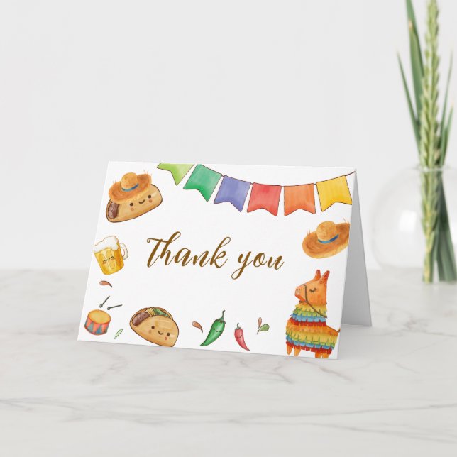 Kawaii Rustic Fiesta Taco 'Bout A Baby Dusche Dankeskarte (Vorderseite)