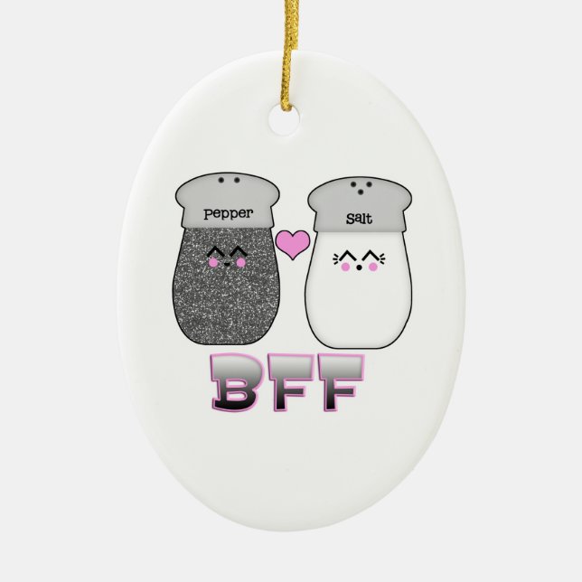 Kawaii Salt n Pepper BESTE FREUNDIN Keramik Ornament (Vorne)