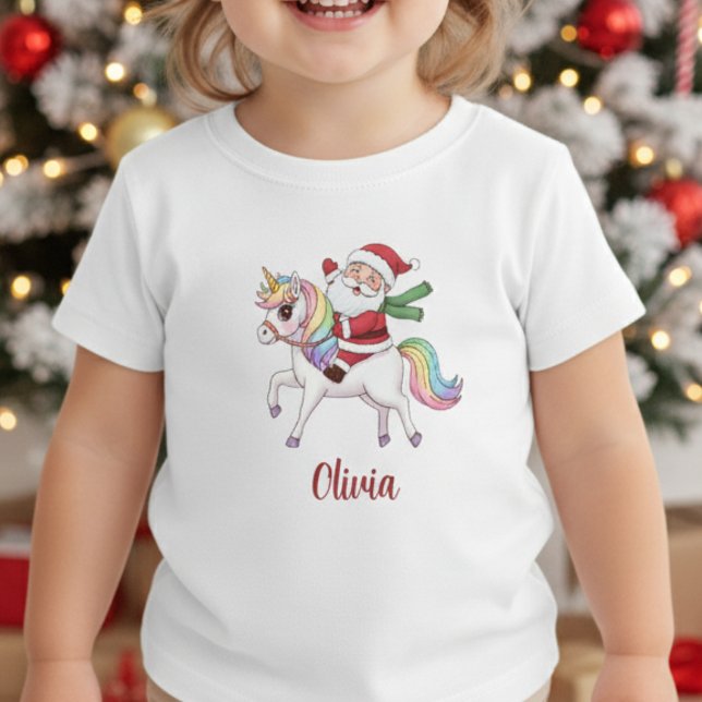 Kawaii Santa Claus Riding Rainbow Unicorn Baby T-shirt (Von Creator hochgeladen)