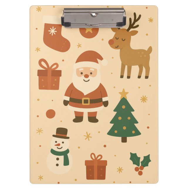 Kawaii Santa & Reindeer – Festive Christmas Klemmbrett (Vorderseite)