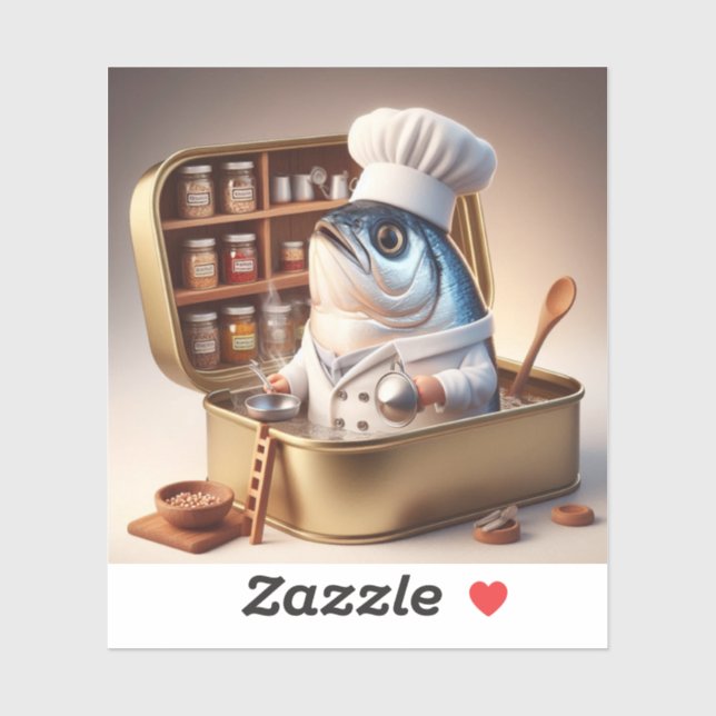 Kawaii Sardine Chef Inside Tiny Kitchen Aufkleber (Blatt)